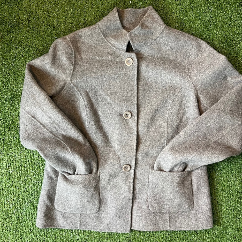 Talbots Womens Gray Wool Blend Blazer Jacket Sz 2 Mock Neck Button Front Pockets - Picture 5 of 7